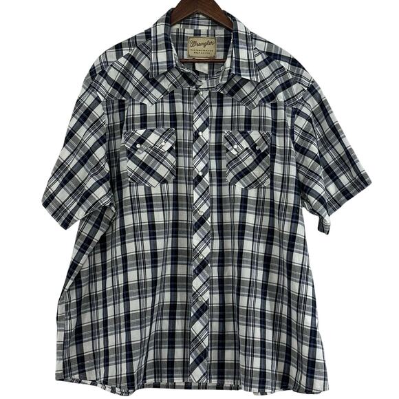 Wrangler Other - Vtg Wrangler Western Pearl Snap Shirt Mens 3X Plaid Short Sleeves Cowboy Country